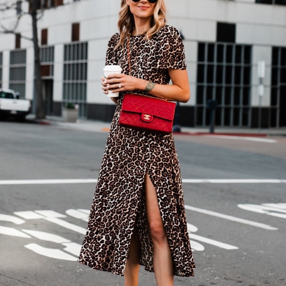 AFRM Lala Leopard Print Midi Dress